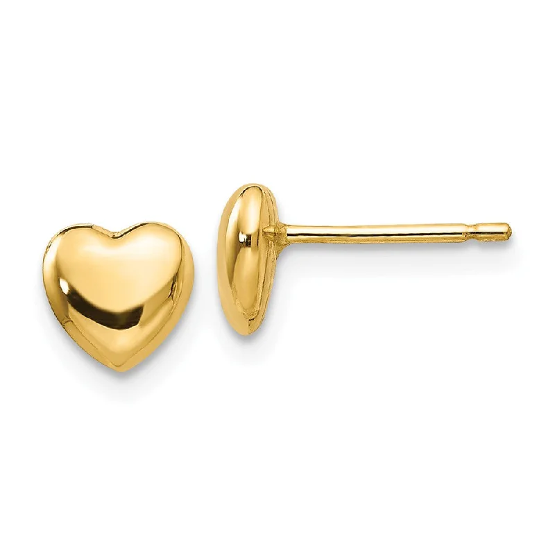 Bohemian Style Earrings-6mm Puffed Heart Post Earrings in 14k Yellow Gold