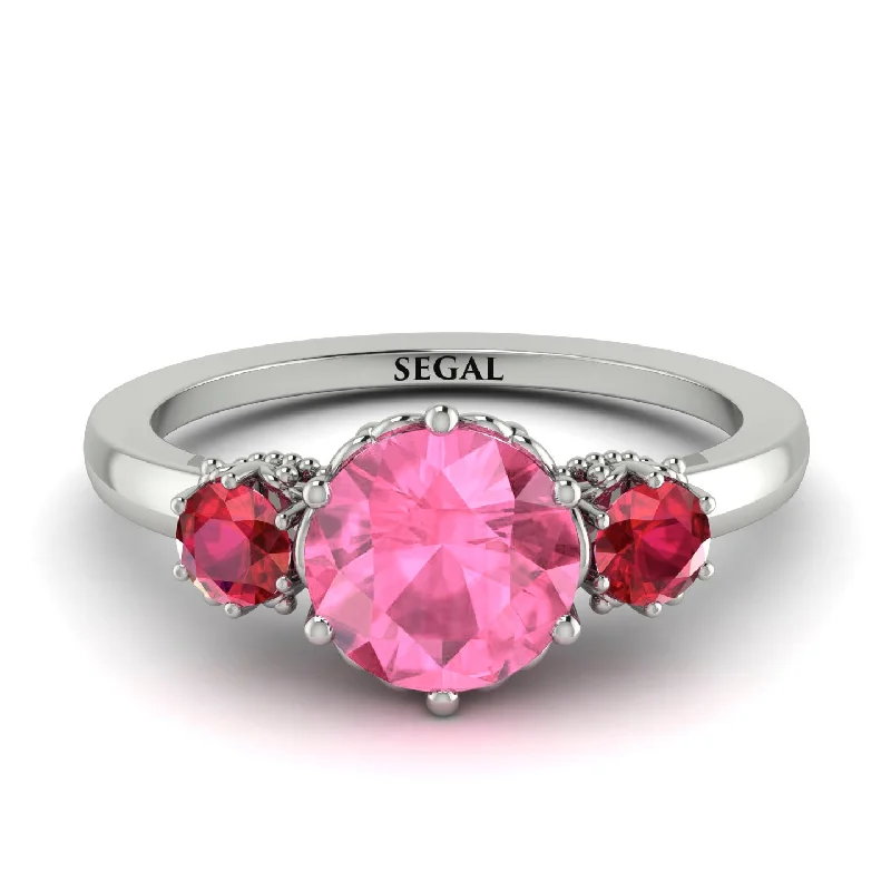 Classic 3 Stone Pink Moissanite Engagement Ring - Sofia No. 812