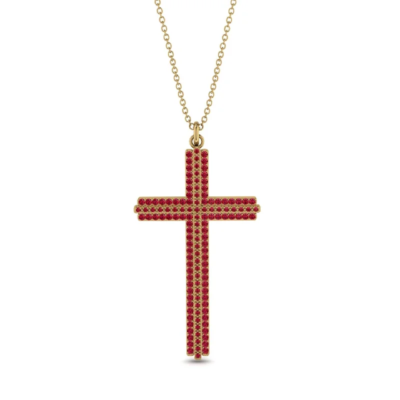 Statement Necklaces for Parties-Minimalist Ruby Cross Necklace - Aaron No. 10