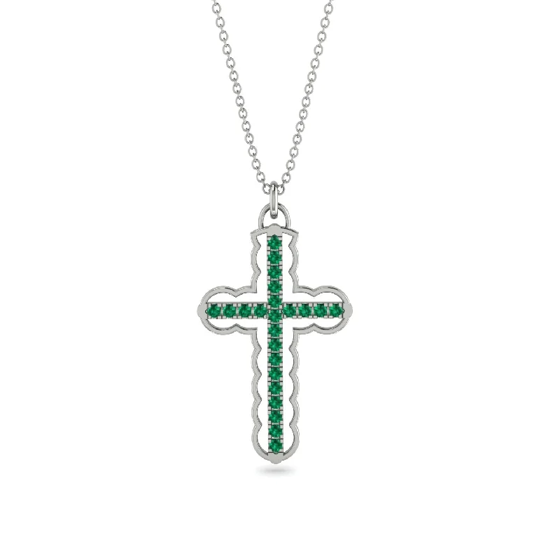 Retro Style Necklace-Emerald Cross Inside Cross Necklace - Raphael No. 6