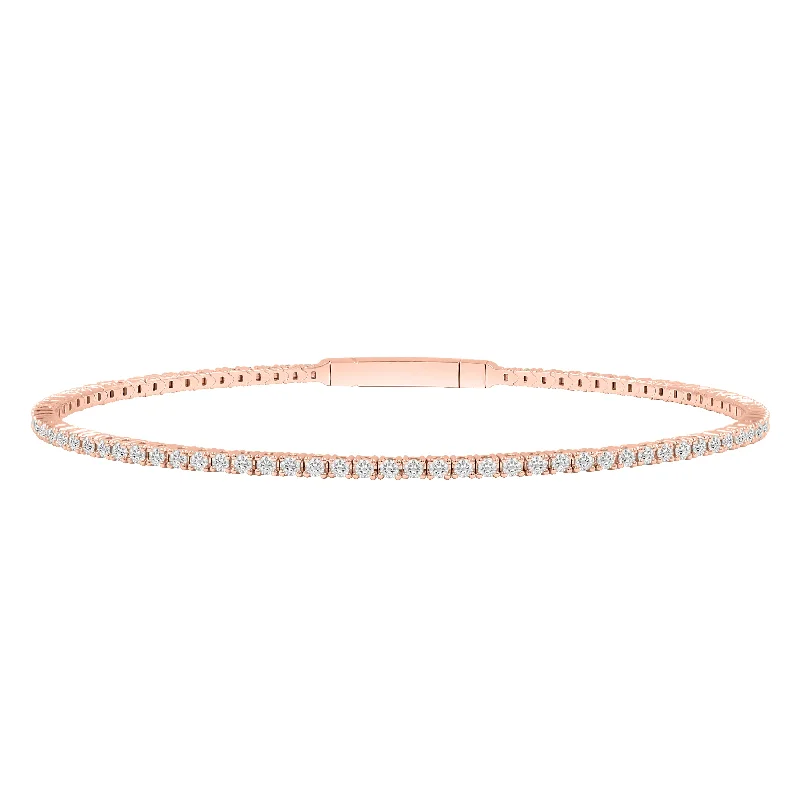 Hand-painted Bangles-LADIES FLEXIBLE BANGLE 3.00CT ROUND DIAMOND 14K ROSE GOLD