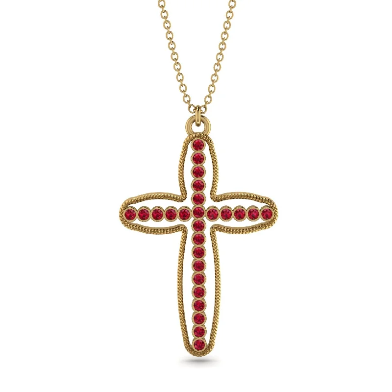 Rose Gold Pendant Necklace-Minimalist Cross Inside Cross Ruby Necklace - Mateo No. 10