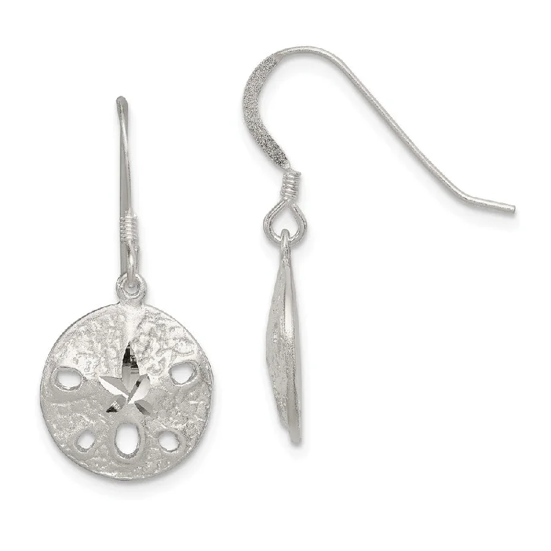 Bohemian Drop Earrings-12mm Diamond Cut Sand Dollar Dangle Earrings in Sterling Silver