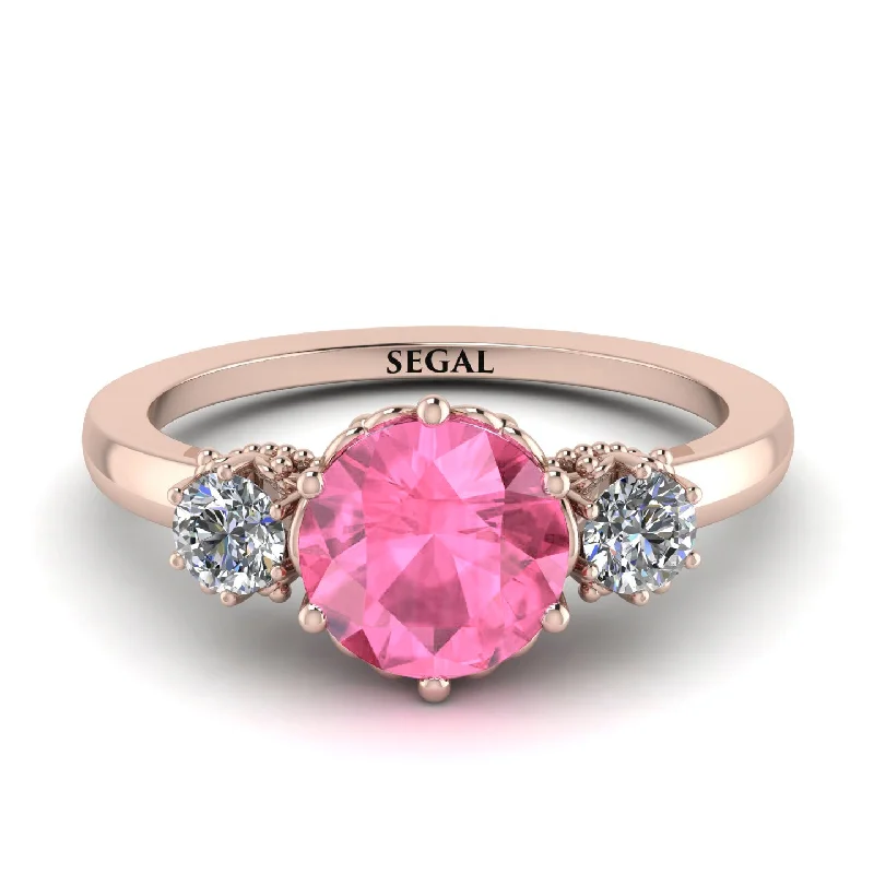 Classic 3 Stone Pink Moissanite Engagement Ring - Sofia No. 802