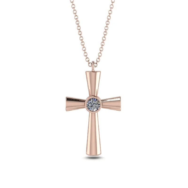 Rose Gold Pendant Necklace-Minimalist Diamond Cross Necklace - Philip No. 2