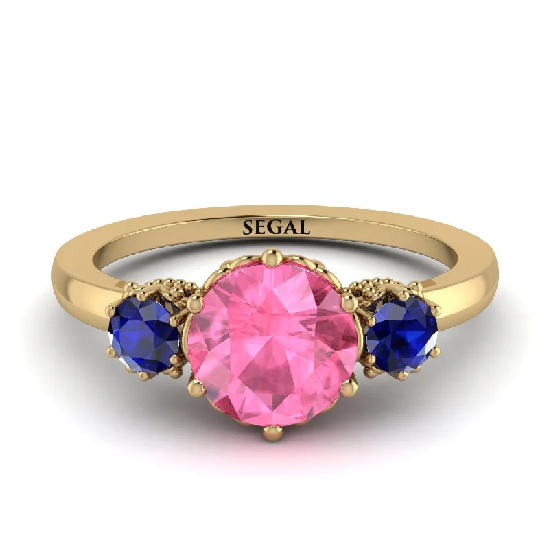 Classic 3 Stone Pink Moissanite Engagement Ring - Sofia No. 813