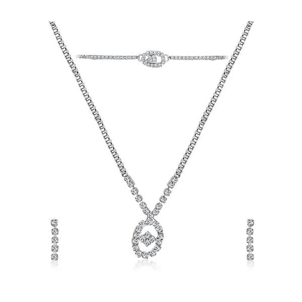 Pearl and Diamond Necklace-Kriaa Silver Plated Necklace Set With Bracelet - 1201905