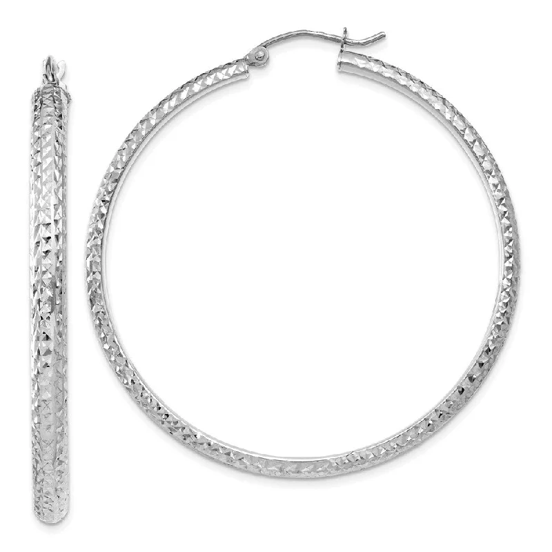 Classic Diamond Earrings-3.5mm, Diamond Cut 14k White Gold Round Hoop Earrings, 46mm (1 3/4 In)