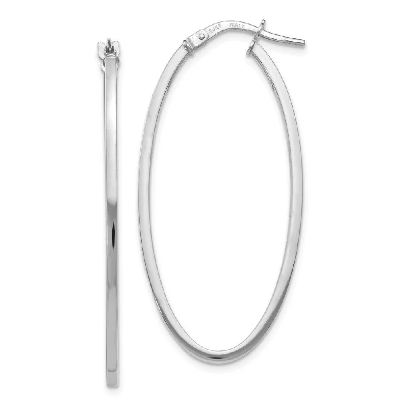 Classic Silver Hoop Earrings-1.5mm Square Tube Oval Hoop Earrings in 14k White Gold, 40mm