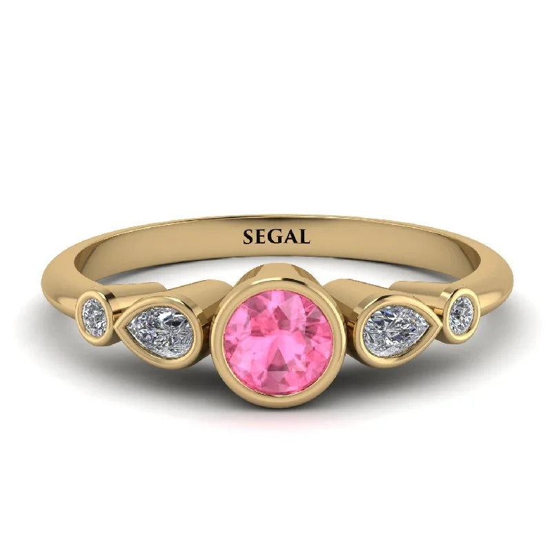 Bezel Symmetrical Pink Moissanite Ring - Ivy No. 801