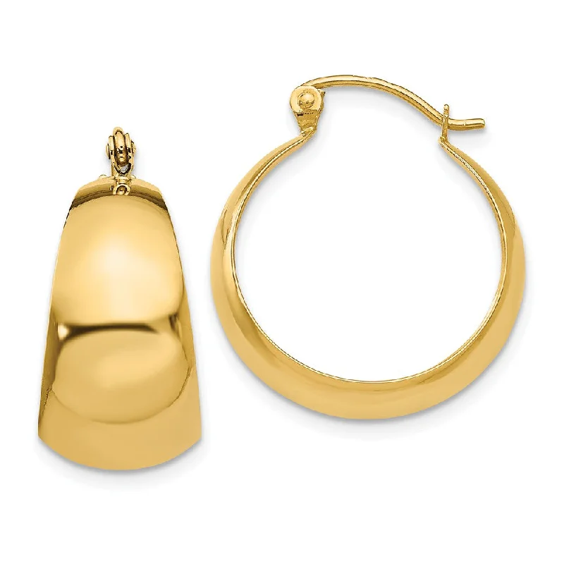 Artistic Pearl Earrings-14k Yellow Gold Wide Tapered Round Hoop Earrings, 21mm (13/16 Inch)