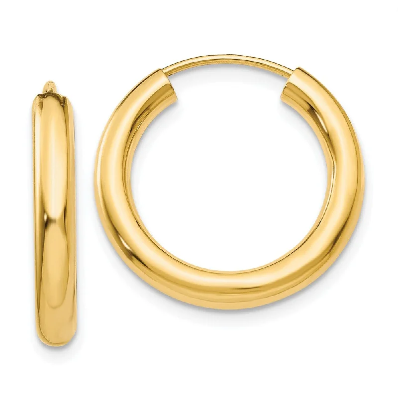 Classic Round Earrings-3mm x 20mm 14k Yellow Gold Polished Endless Tube Hoop Earrings