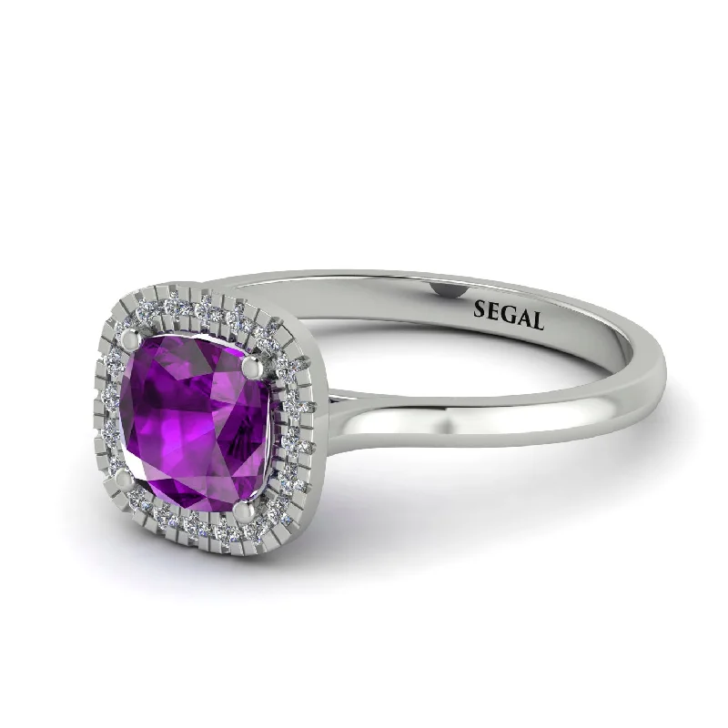 Vintage Classic Halo Cushion Amethyst Ring - Skylar No. 303