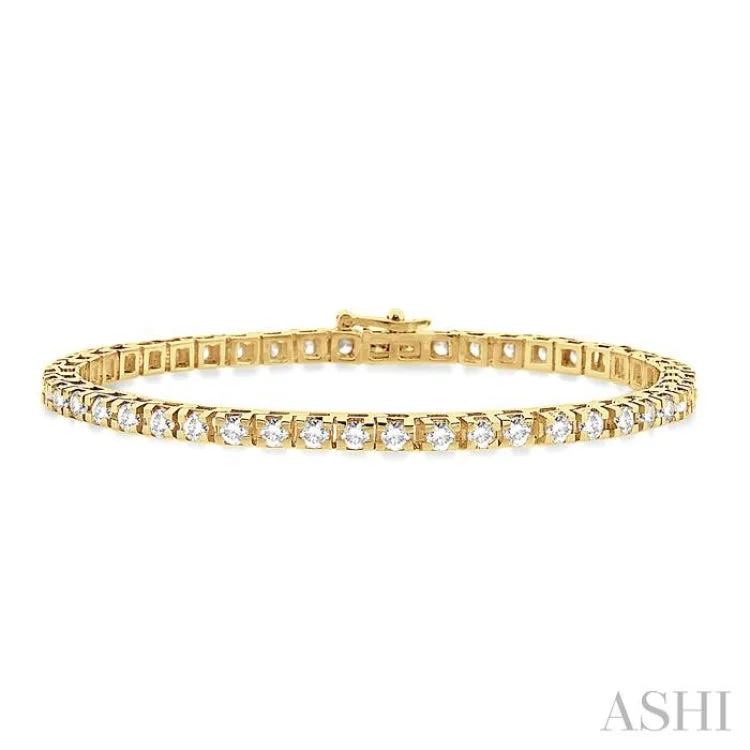 Customizable Name Bracelets-5 Ctw Square Shape Round Cut Diamond Tennis Bracelet in 14K Yellow Gold