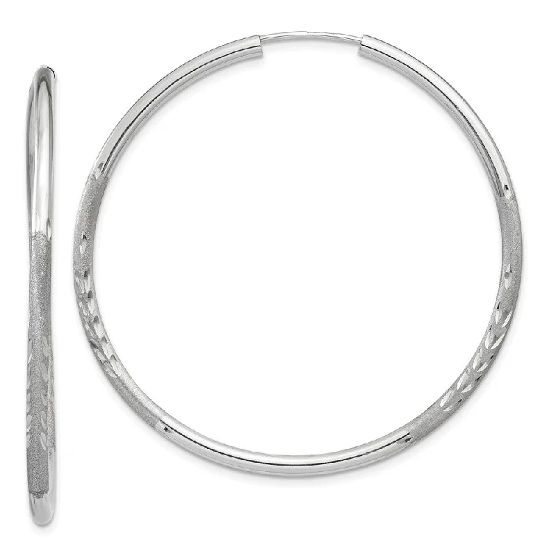 Sterling Silver Drop Earrings-2mm, 14k White Gold, Diamond-cut Endless Hoops, 45mm (1 3/4 Inch)