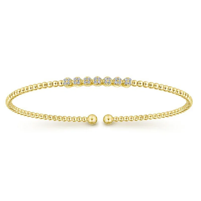 Traditional Gold Wedding Bangles-14K Yellow Gold Bujukan Bead and 0.13cttw Cluster Diamond Bangle