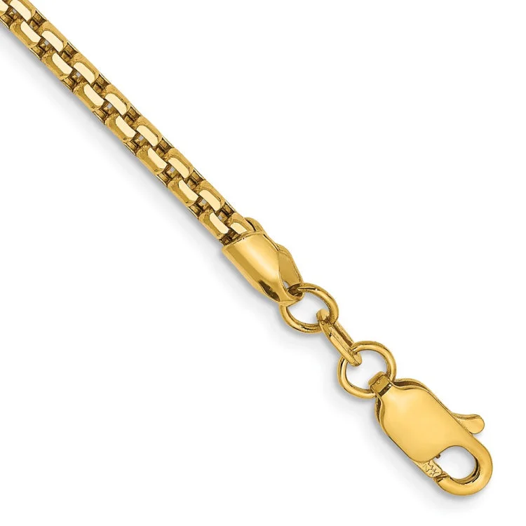 Gold Bracelets for Women-14K 8 inch 2.45mm Semi-Solid Round Box with Lobster Clasp Bracelet