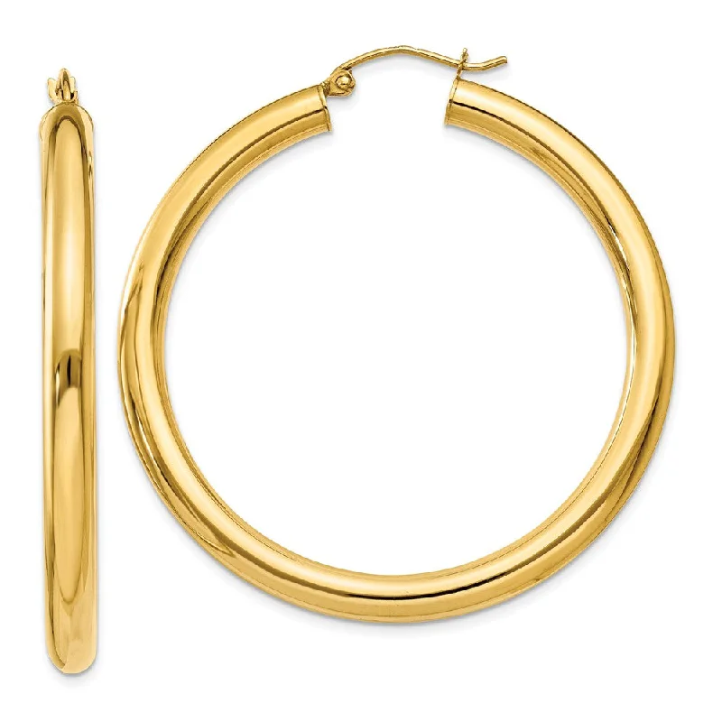 Large Hoop Earrings-4mm, 14k Yellow Gold Classic Round Hoop Earrings, 45mm (1 3/4 Inch)