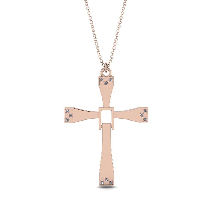 Rose Gold Heart Necklace-Two Parts Diamond Cross Necklace - Felix No. 2