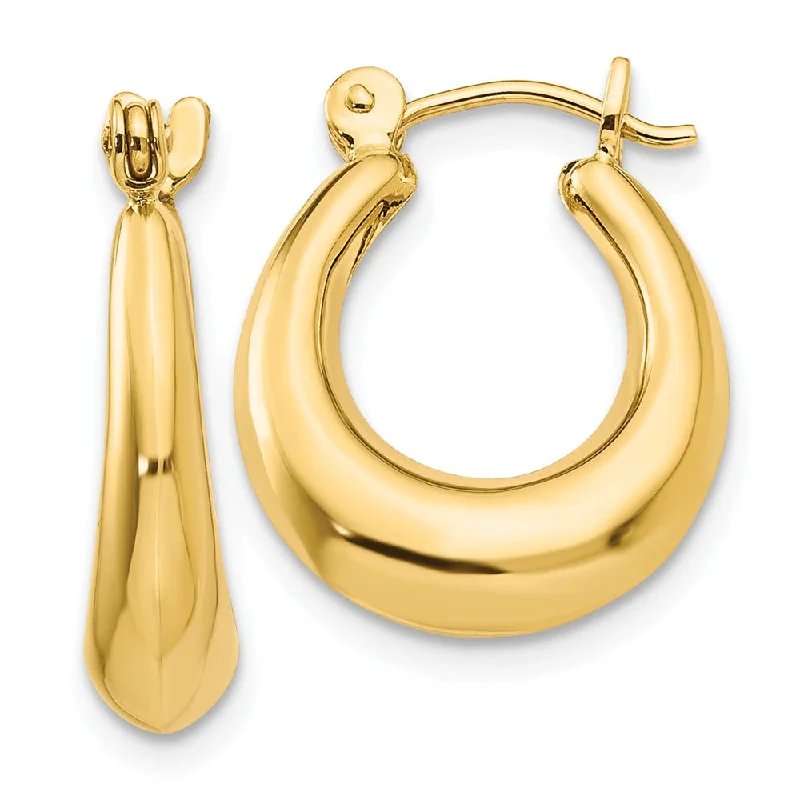 Double Drop Earrings-5mm x 17mm Polished 14k Yellow Gold Tapered Puffed Oval Hoop Earrings