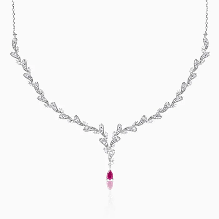 Chunky Bead Necklace-Silver Ruby Detail Necklace