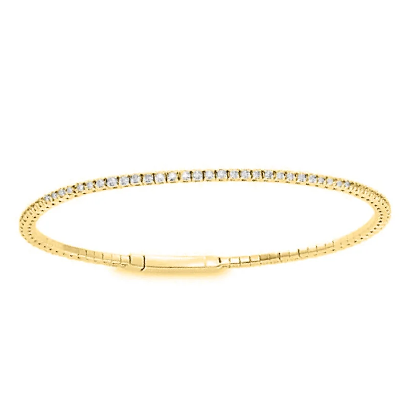 Gemstone Bangles for Women-LADIES TENNIS FLEXIBLE BANGLE 0.75CT ROUND DIAMOND 14K YELLOW GOLD