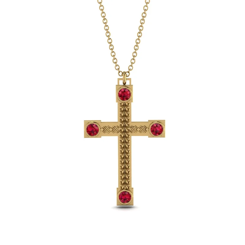 Gemstone Pendant for Necklace-Vintage Ruby Cross Necklace - Julian No. 10