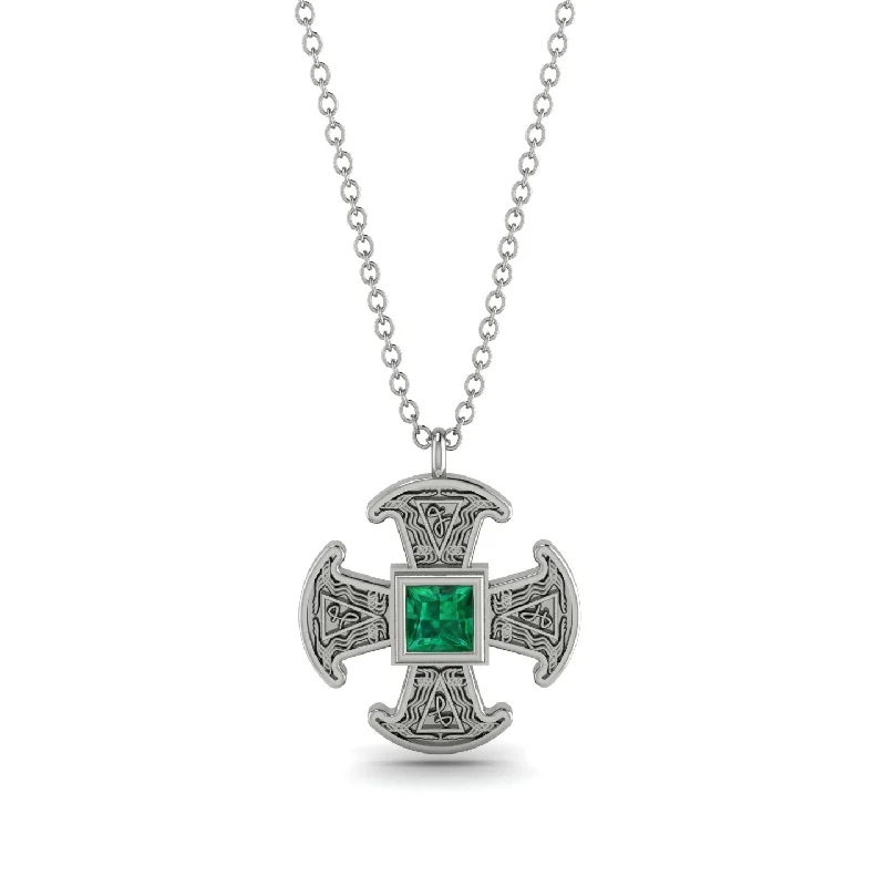 Pearl and Diamond Necklace-Celtic Cross Emerald Necklace - Thomas No. 6