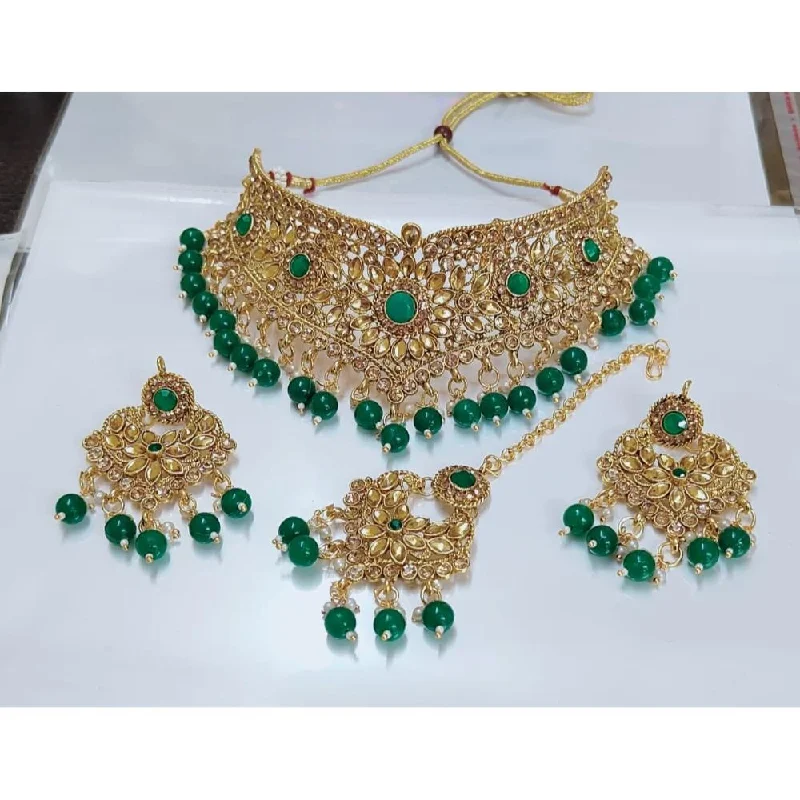 Gemstone Drop Necklace-Akruti Collection Gold Plated Crystal Stone Necklace Set