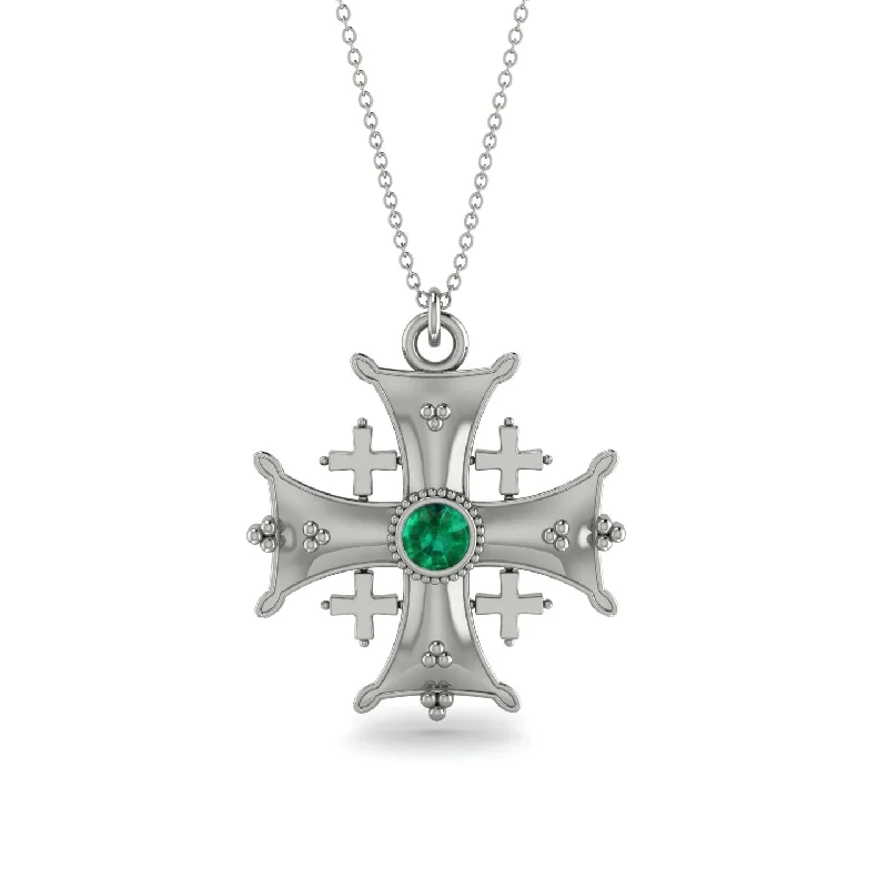 Diamond Heart Pendant Necklace-Jerusalem Emerald Cross Necklace - Elijah No. 6