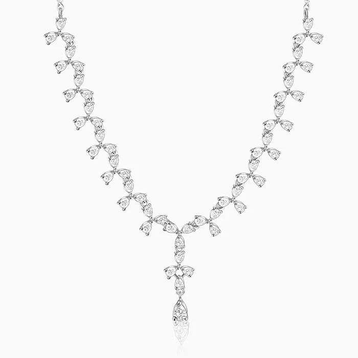 Heart Pendant Necklace with Diamonds-Silver Sparkling Beauty Necklace