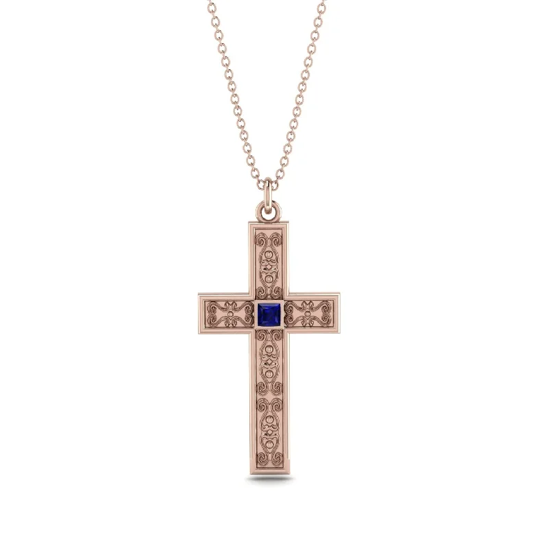 Elegant Turquoise Necklace-Ornamented Sapphire Cross Necklace - Adam No. 14