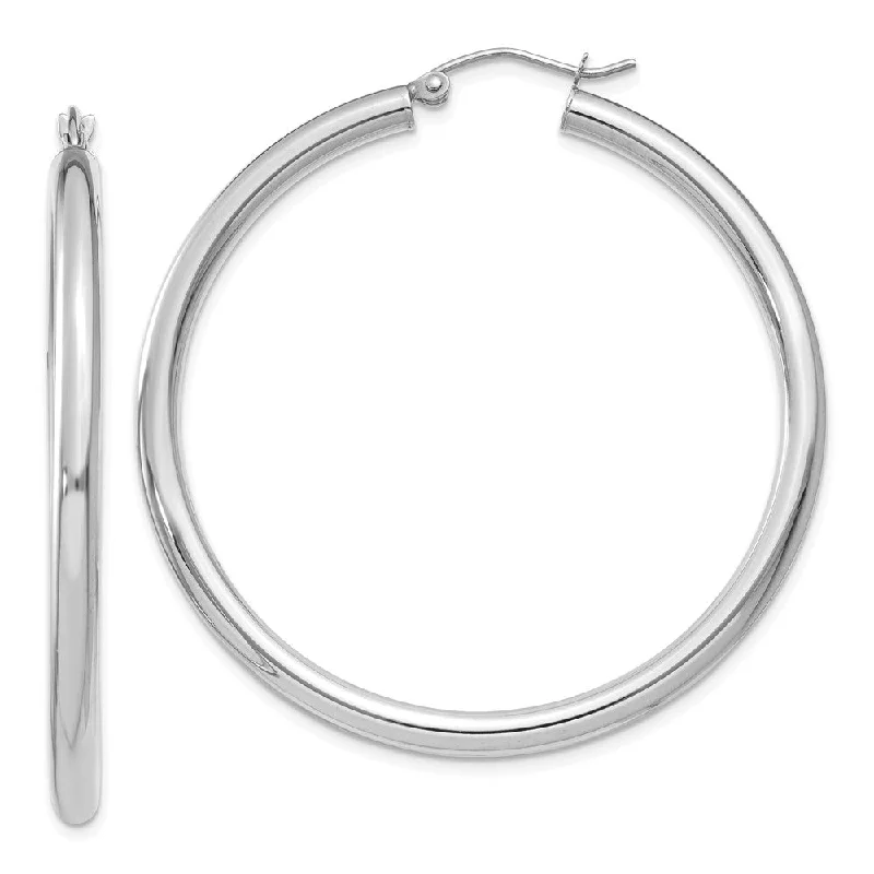 Funky Earrings for Teens-3mm x 45mm 14k White Gold Classic Round Hoop Earrings