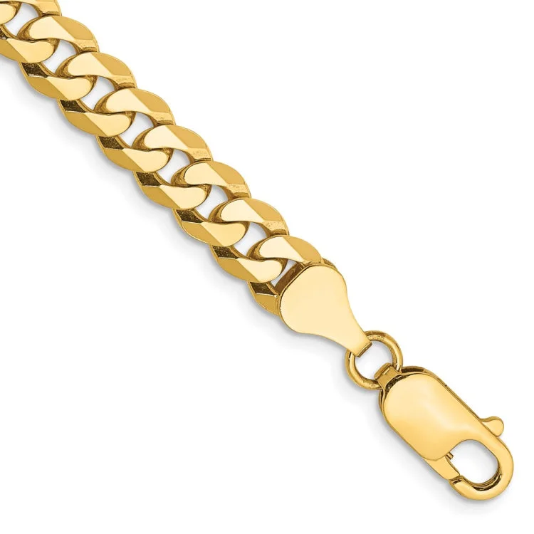 Elegant Leather Bracelets-14K 7 inch 6.25mm Flat Beveled Curb with Lobster Clasp Bracelet