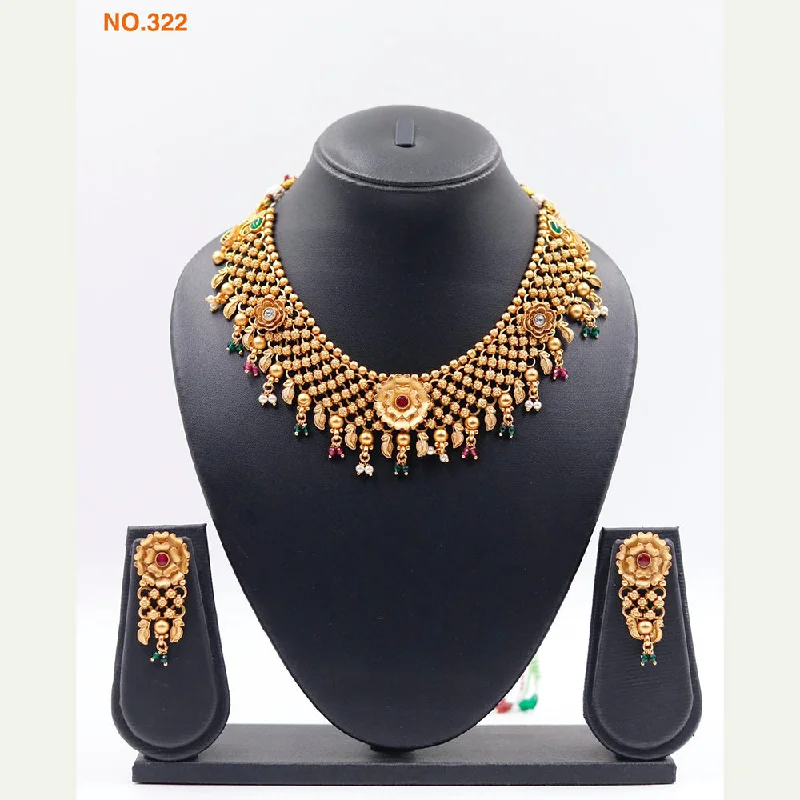 Boho Chic Necklace-The Jangid Arts Gold Plated Pota Stone Necklace Set