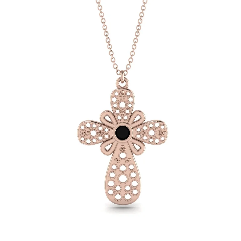 Oval Gemstone Necklace-Unique Glam Black Diamond Cross Necklace - Leo No. 8