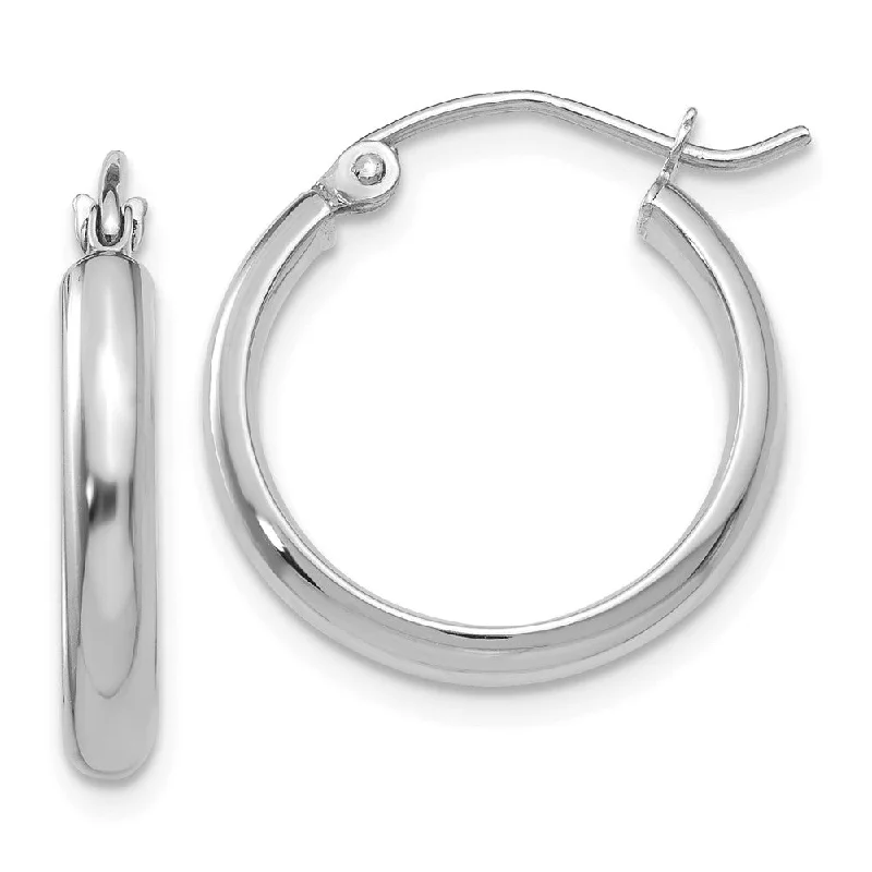 Unique Designer Earrings-2.75mm x 20mm Polished 14k White Gold Domed Round Tube Hoop Earrings