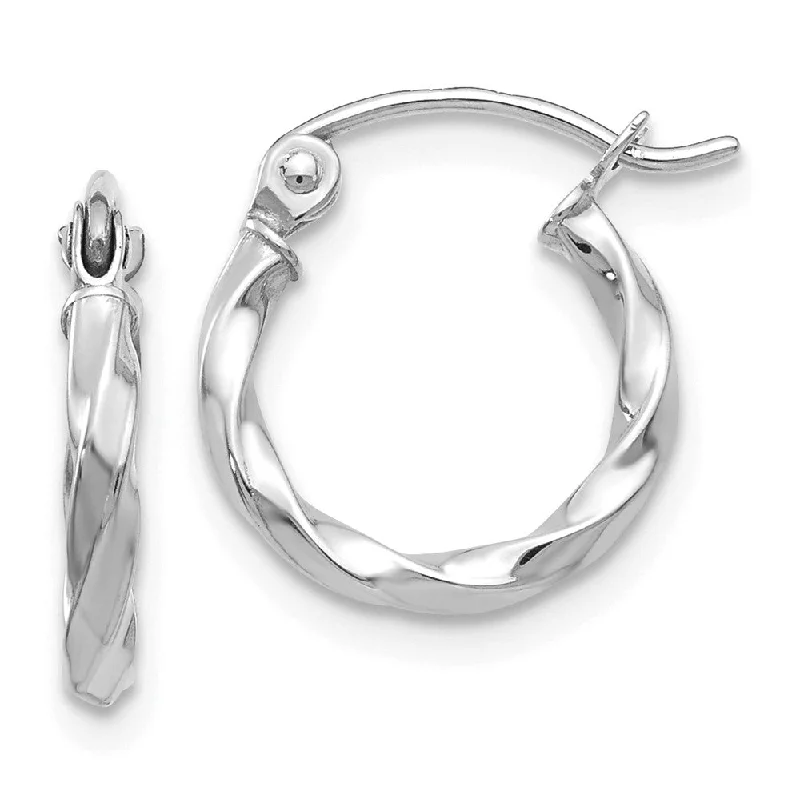 Statement Chandelier Earrings-2mm, Twisted 14k White Gold Round Hoop Earrings, 12mm (7/16 Inch)