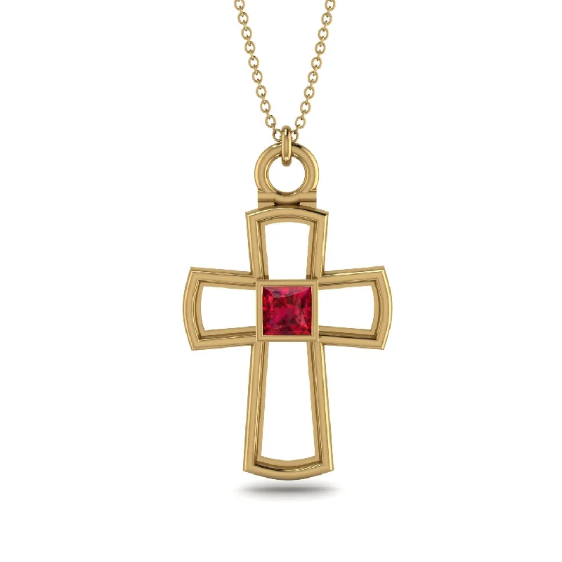 Luxurious Sapphire Necklace-Minimalist Empty Ruby Cross Necklace - Cameron No. 10