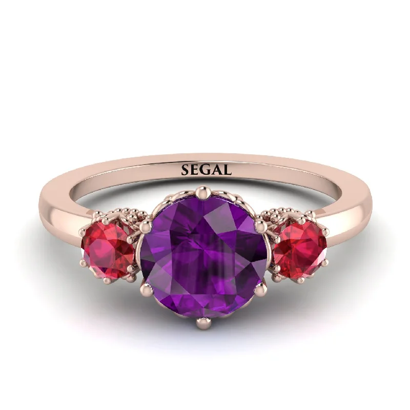 Classic 3 Stone Amethyst Engagement Ring - Sofia No. 311