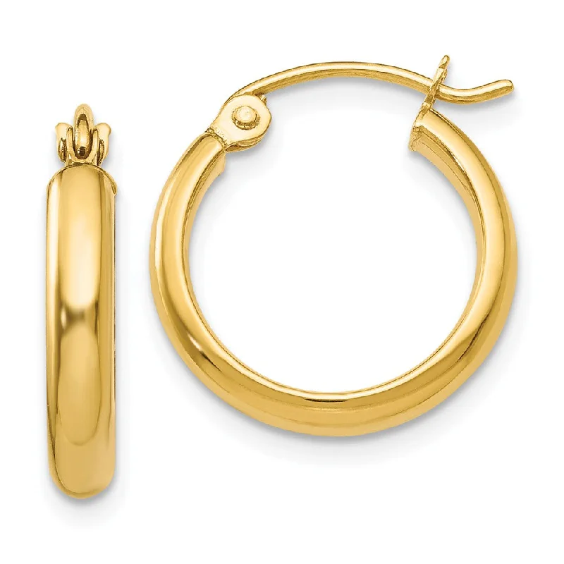 Elegant Crystal Earrings-2.75mm x 15mm Polished 14k Yellow Gold Domed Round Hoop Earrings