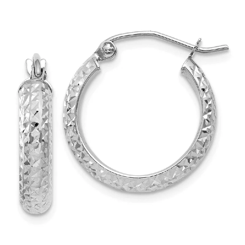 Fashionable Chain Earrings-3.5mm, Diamond Cut 14k White Gold Hoops, 17mm (5/8 Inch)