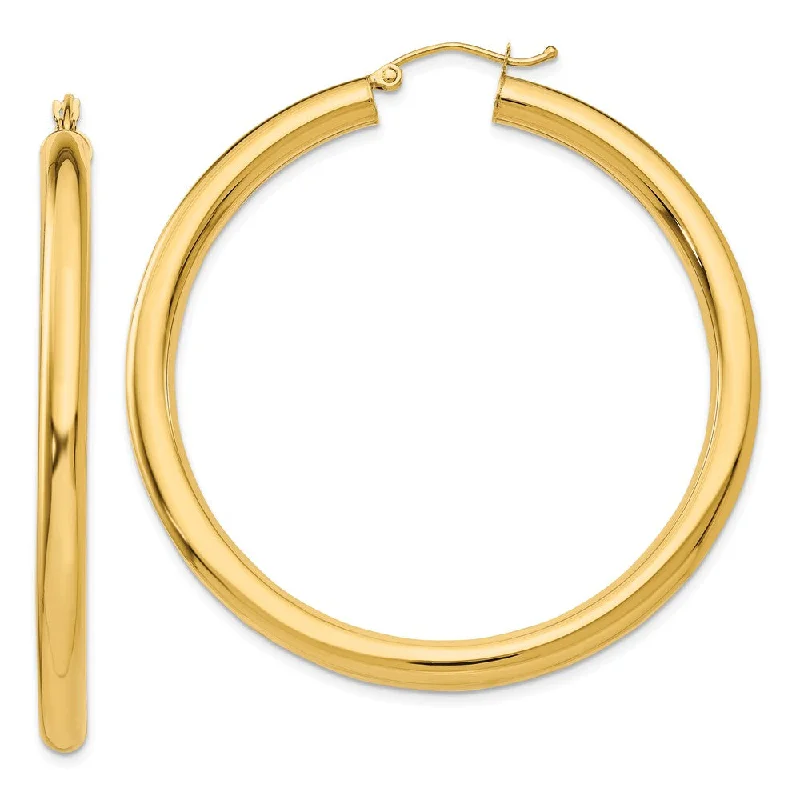 Bold Fashion Earrings-4mm x 50mm 14k Yellow Gold Classic Round Hoop Earrings