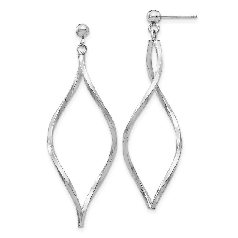 Bold Silver Earrings-Long Twisted Post Dangle Earrings in 14k White Gold