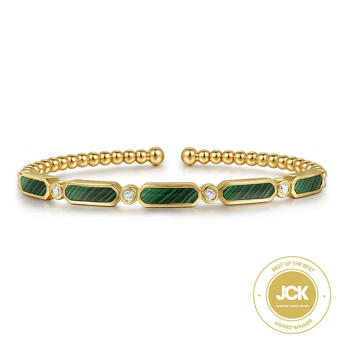 Beaded Gold Bangles-14K Yellow Gold Diamond and Malachite Bujukan Bangle