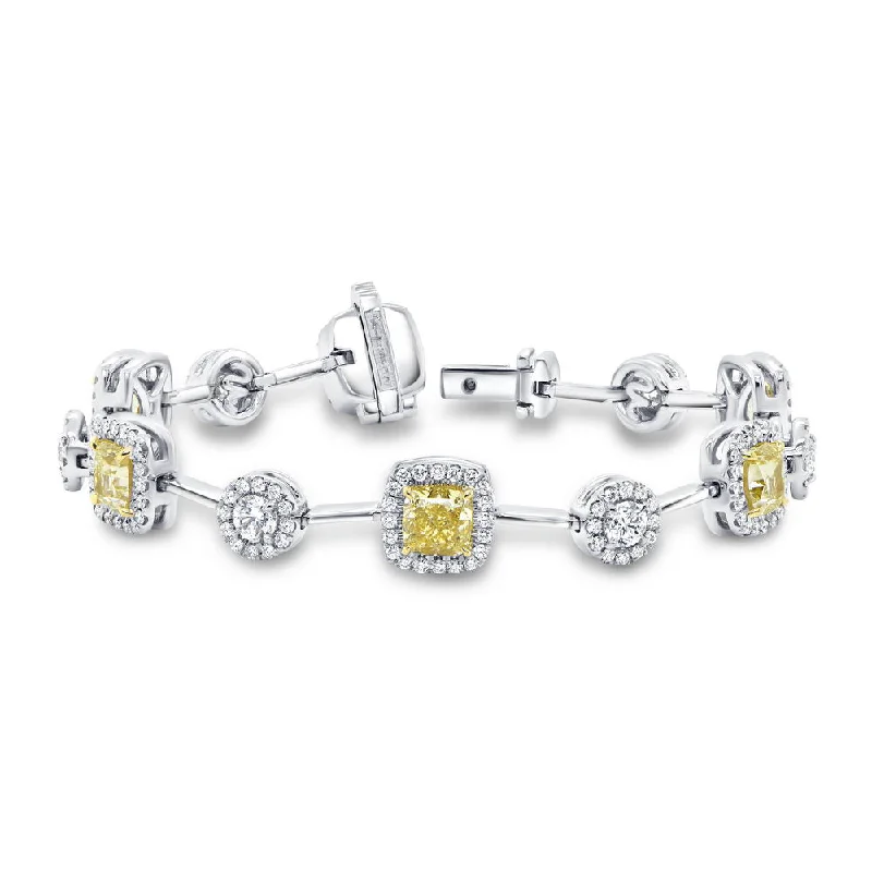 Personalized Diamond Bracelets-Uneek Natureal Collection Halo Cushion Cut Fancy Light Yellow Diamond Link Bracelet