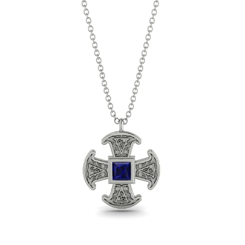 Elegant Pearl Necklace-Celtic Cross Sapphire Necklace - Thomas No. 15