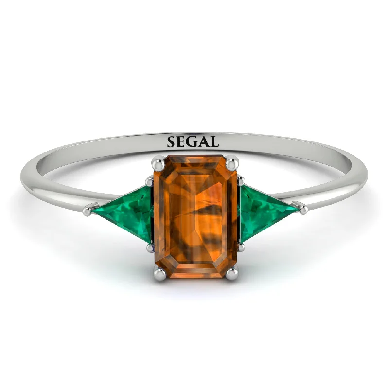 Emerald Cut Brown Diamond With Triangles Ring - Remi No. 1106