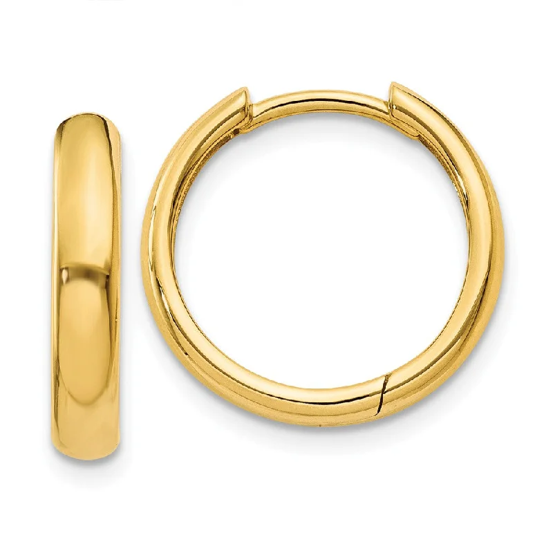 Minimalist Earrings for Everyday-Hinged Huggie Round Hoop Earrings in 14k Yellow Gold, 15mm (9/16 Inch)