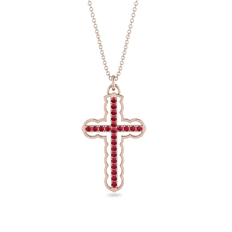 Unique Heart Necklace-Ruby Cross Inside Cross Necklace - Raphael No. 11